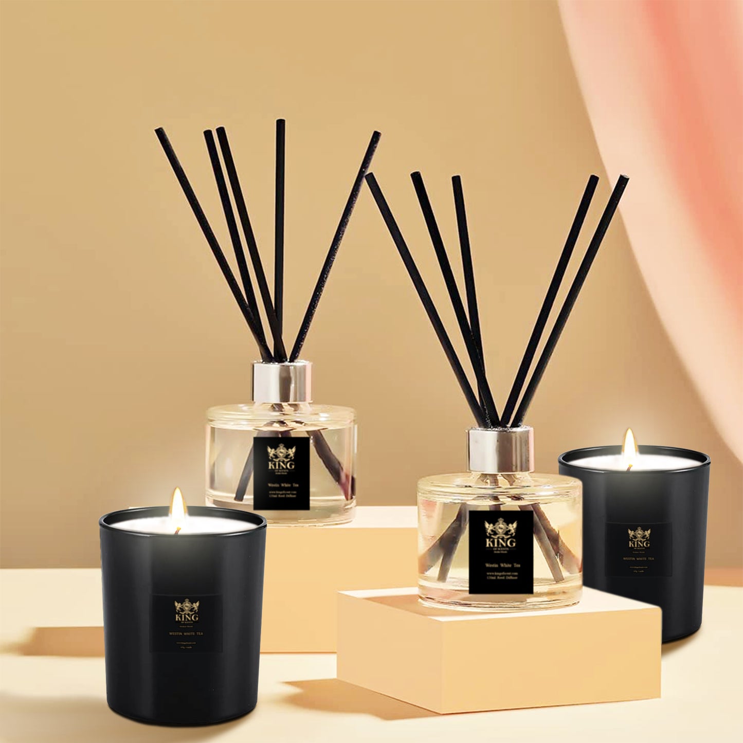 KING OF SCENTS Reed Diffuser (120ml) Westin White Tea Reed Diffuser + Candle Set,Reed Diffuser & Oil Diffuser Sticks, Aromatherapy, Home & Kitchen Décor,Fragrance and Gifts…