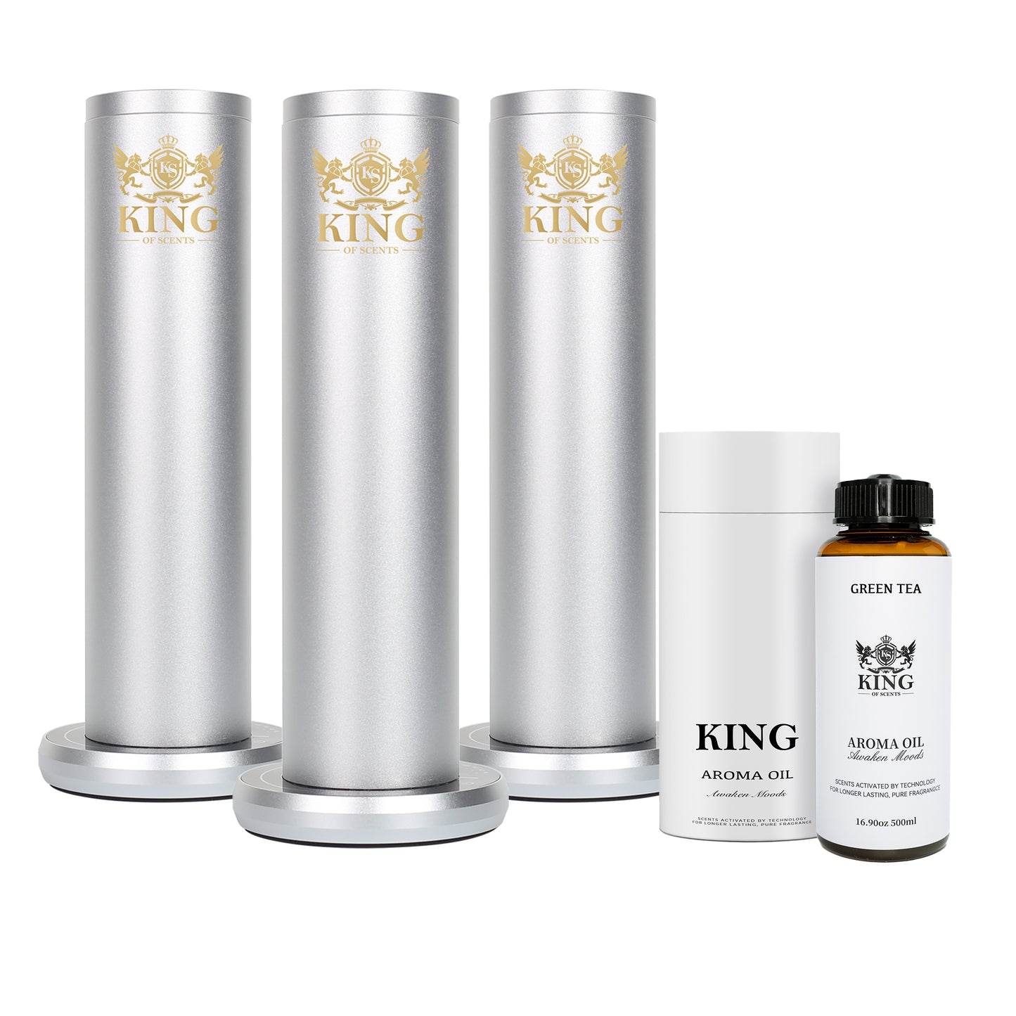 KING OF SCENTS BT Bluetooth Aroma Essential Oil Diffuser Fragrance Diffuser, Cold-Air Diffusion Scent Machine - Silver (Pack of 3)