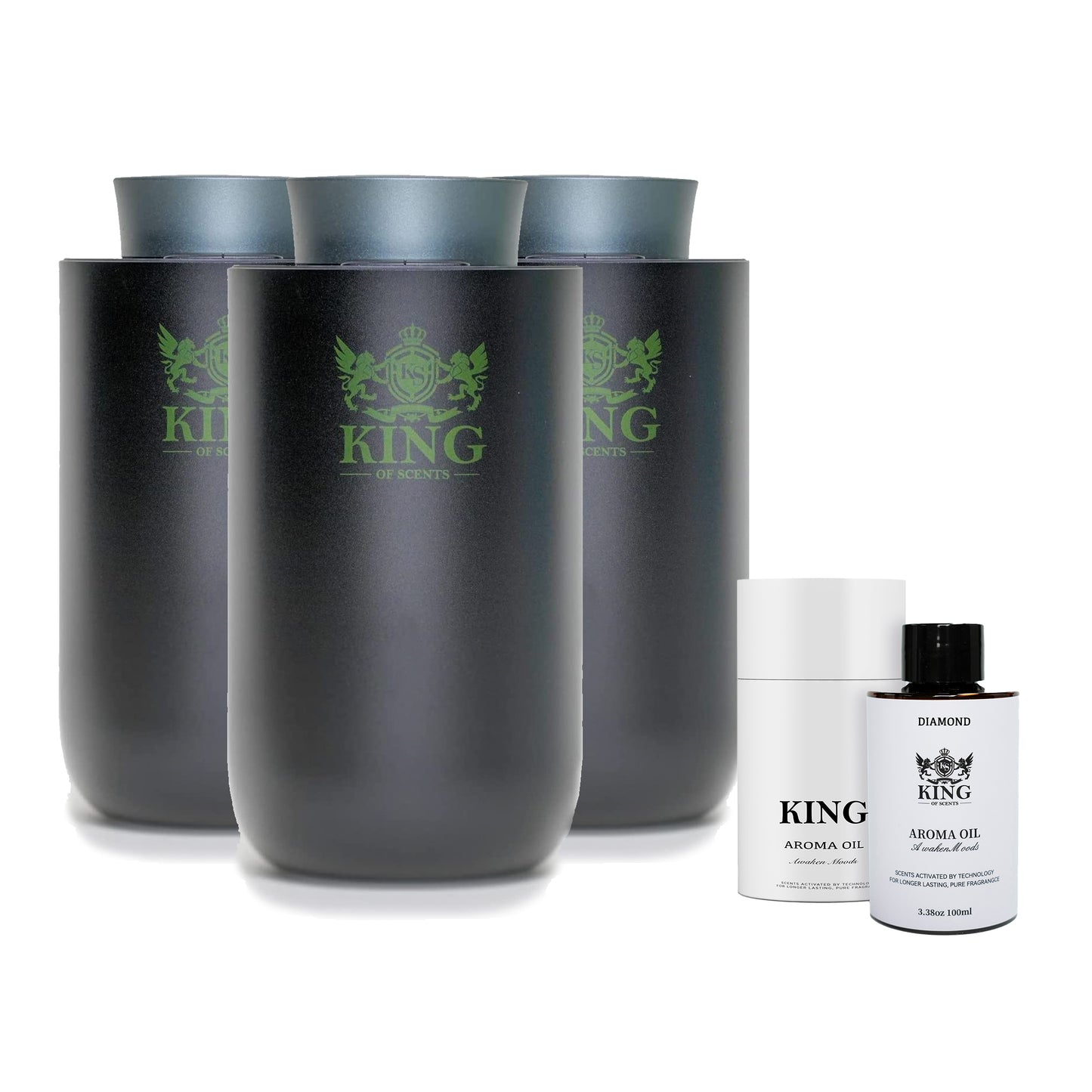 King Of Scents Aroma Essential Oils Diffuser Operated Cordless Nebulizer Car Diffusers for Essential Oils Large Room Hotel Travel Easter Gift(Included oil10ml-4 Color) - Black (Pack of 3)