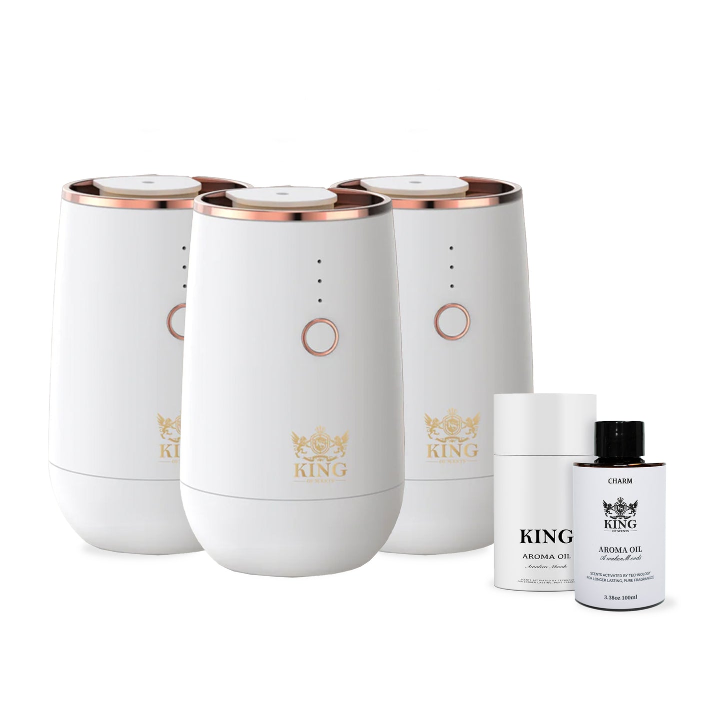 King Of Scents Essential Oils Diffuser with 9 Ambient Light Battery Operated Cordless Nebulizer Car Diffusers for Essential Oils Large Room Hotel Travel Easter Gift - White (Pack of 3)