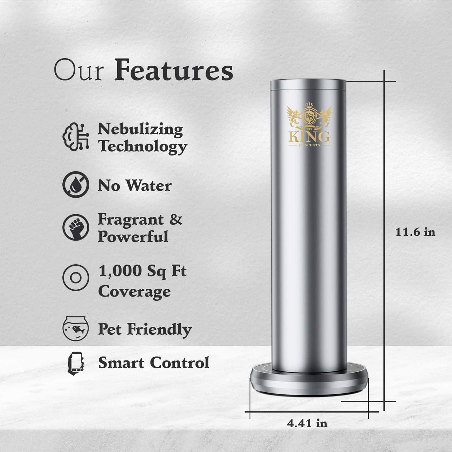 KING OF SCENTS BT Bluetooth Aroma Essential Oil Diffuser Fragrance Diffuser, Cold-Air Diffusion Scent Machine - Silver (Pack of 3)
