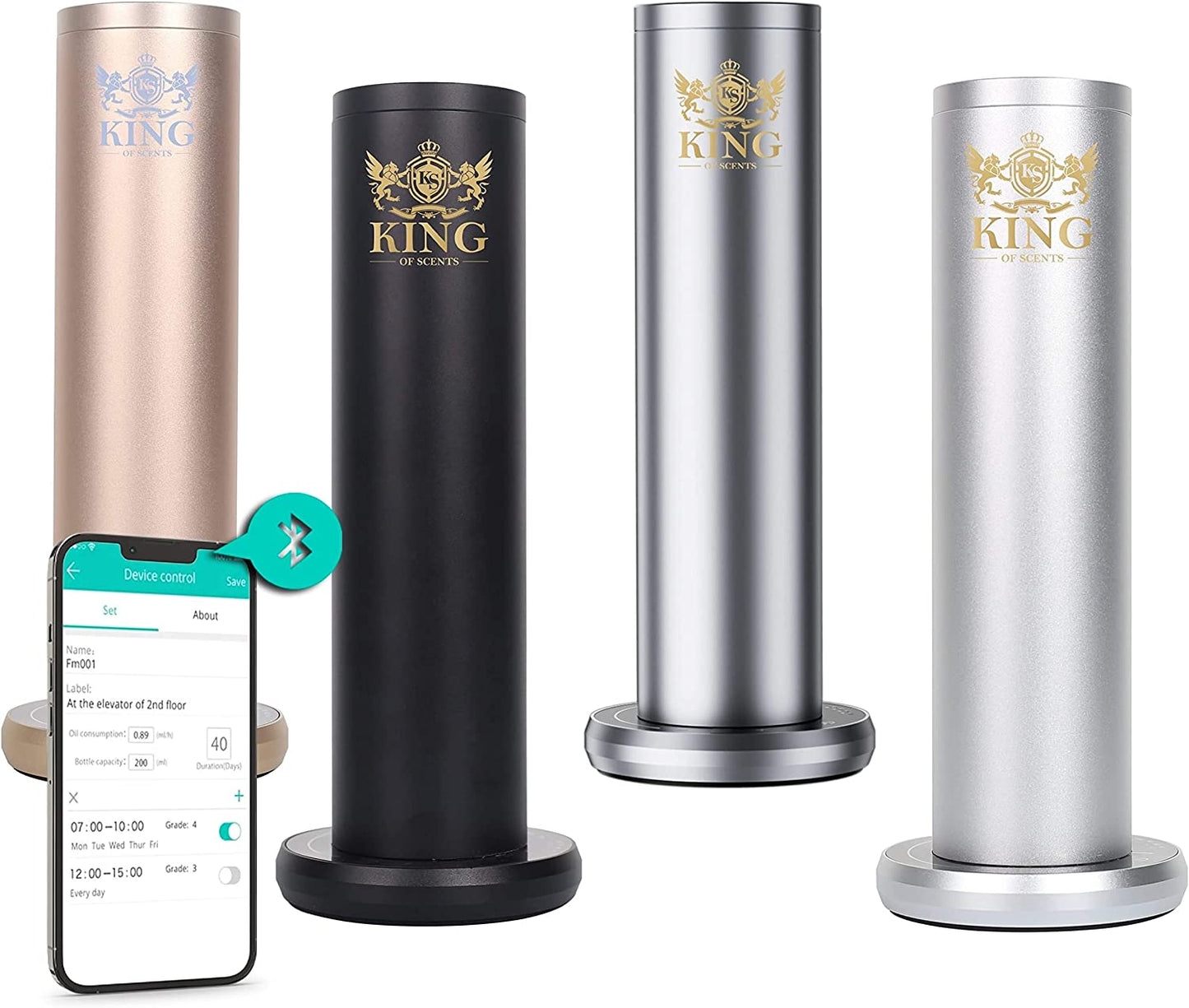 KING OF SCENTS BT Bluetooth Aroma Essential Oil Diffuser Fragrance Diffuser, Cold-Air Diffusion Scent Machine - Silver (Pack of 3)