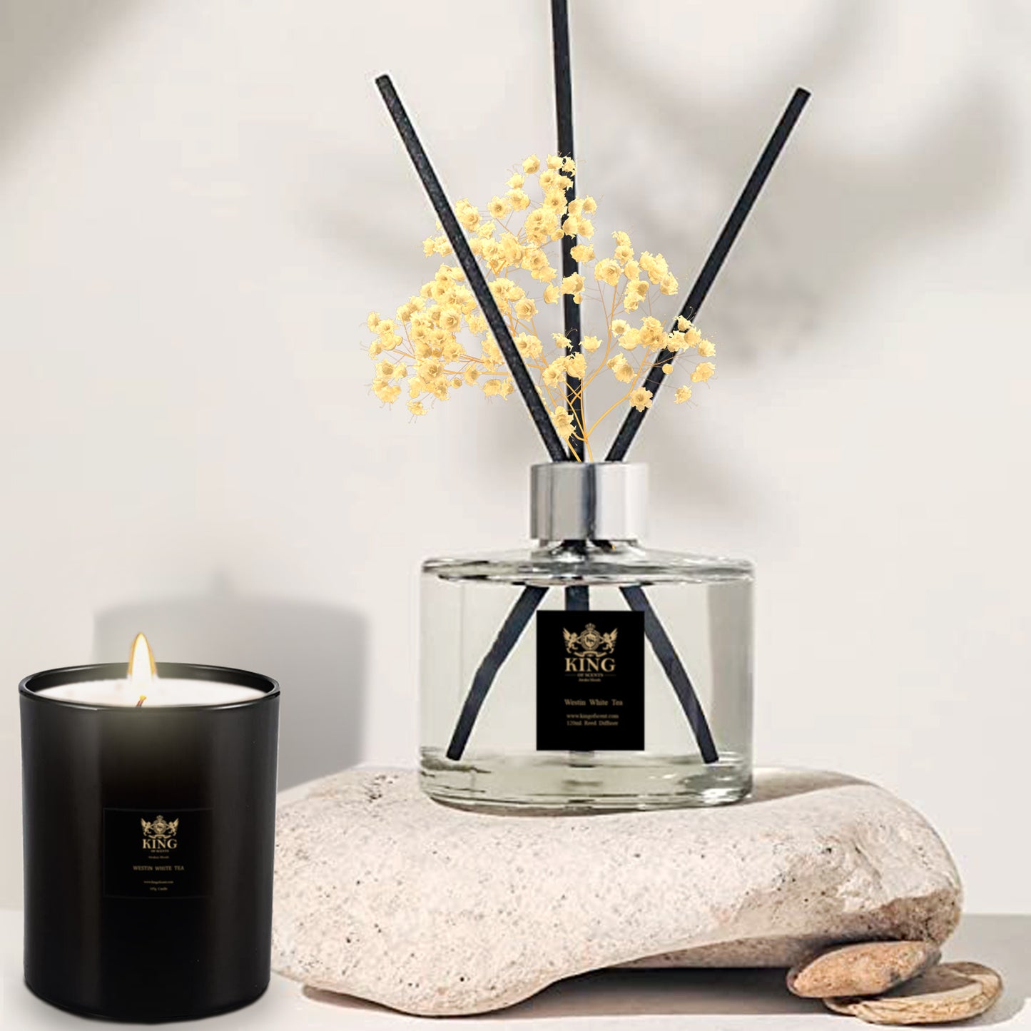 KING OF SCENTS Reed Diffuser (120ml) Westin White Tea Reed Diffuser + Candle Set,Reed Diffuser & Oil Diffuser Sticks, Aromatherapy, Home & Kitchen Décor,Fragrance and Gifts…