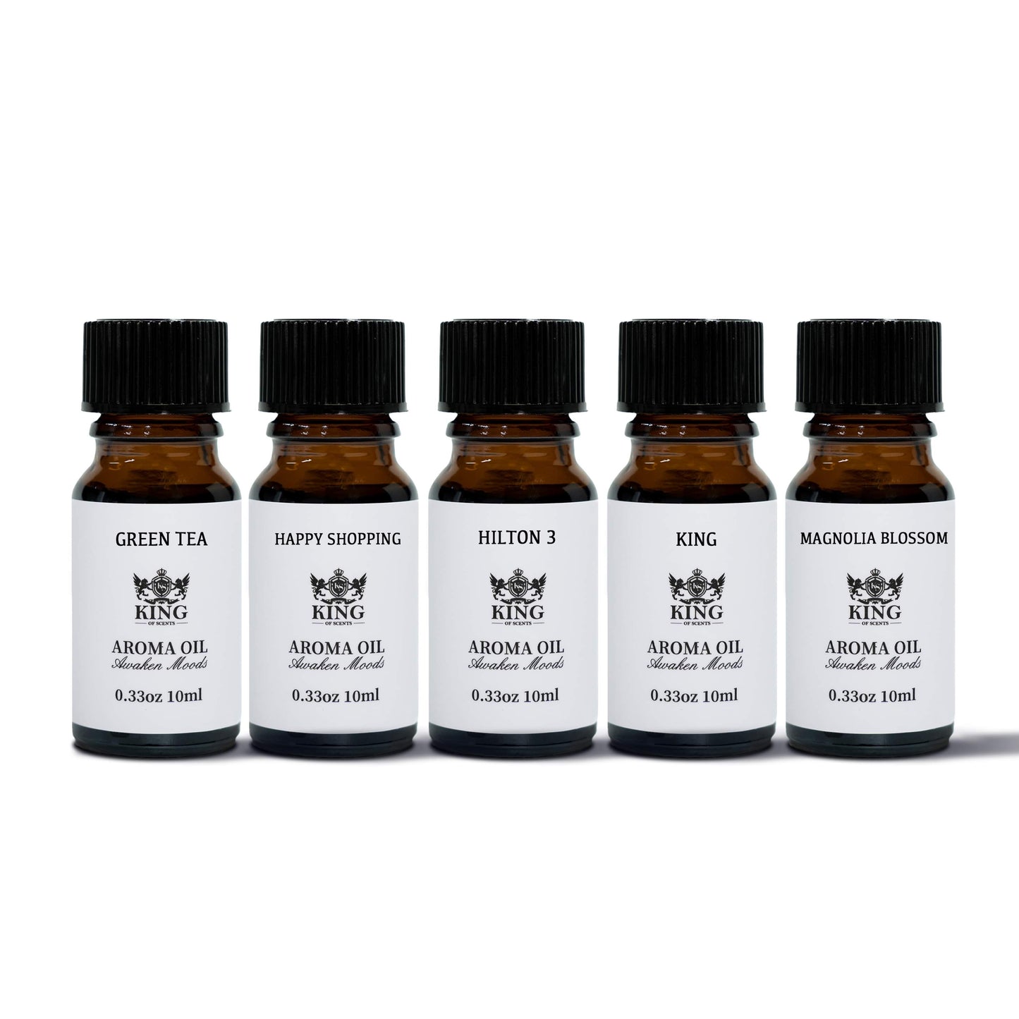 King Of Scents Selling Set Aroma oil Diffuser Gift Set of Blended Essential Oils| Green Tea + Happy Shopping + Hilton 3 + King + Magnolia Blossom - 10 Milliliter