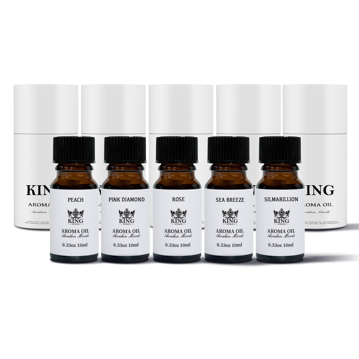 King Of Scents The Best-Selling Set Aroma Diffuser Gift Set of Blended Essential Oils, Peach + Pink Diamond + Rose + Sea Breeze + Silmarillion - 10 Milliliter