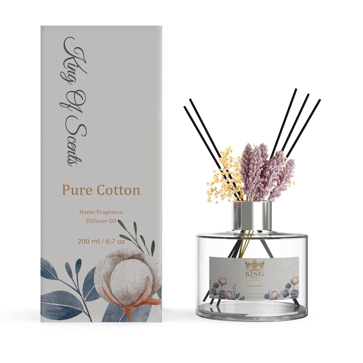 Reed Diffuser (200ml) Pure Cotton Reed Diffuser Set,Reed Diffuser & Oil Diffuser Sticks with Flower, Aromatherapy, Home & Kitchen Décor,Fragrance and Gifts (Pack of 3)