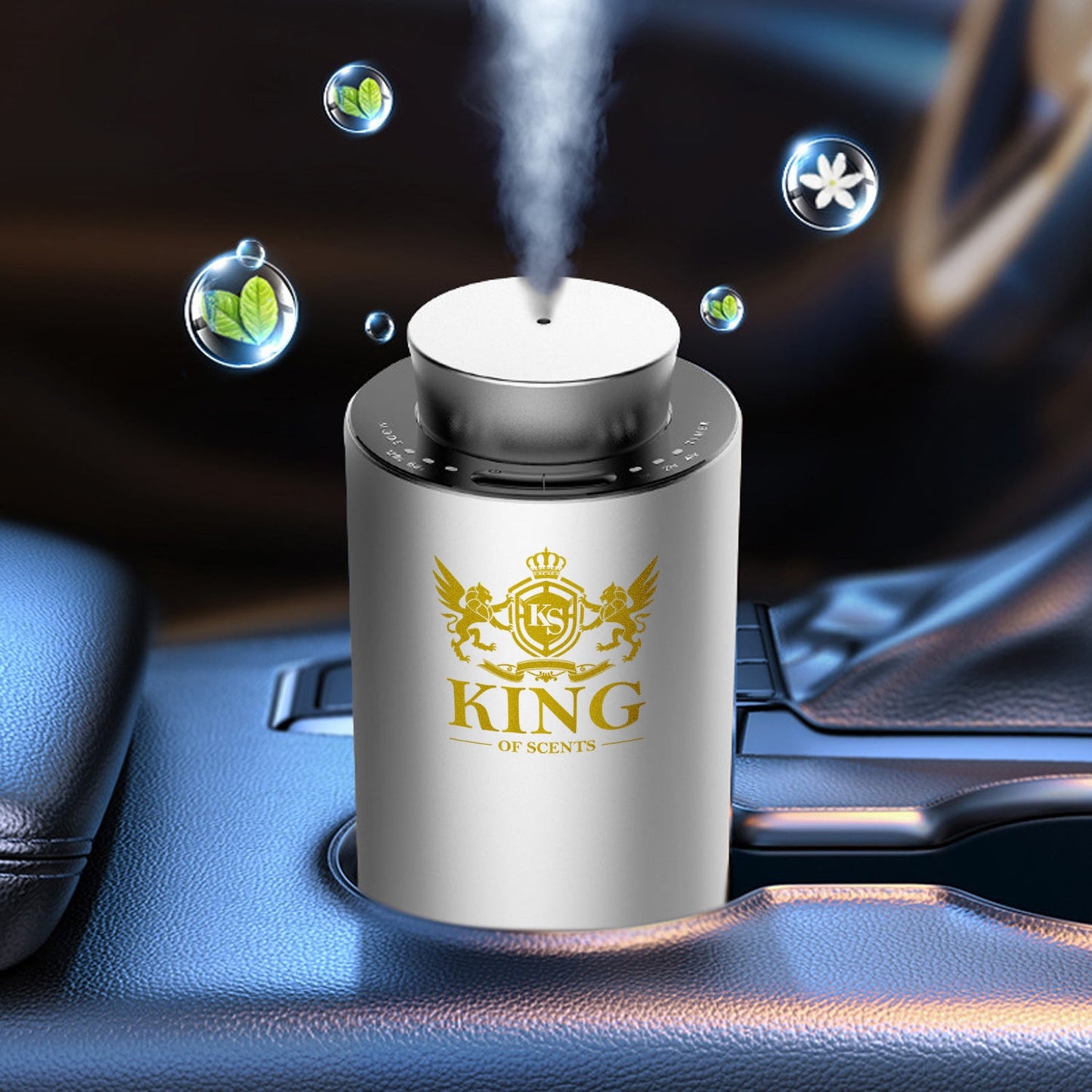 King Of Scents Aroma Essential Oils Diffuser Operated Cordless Nebulizer Car Diffusers for Essential Oils Large Room Hotel Travel Easter Gift(Included oil10ml-4 Color) - Silver (Pack of 3)
