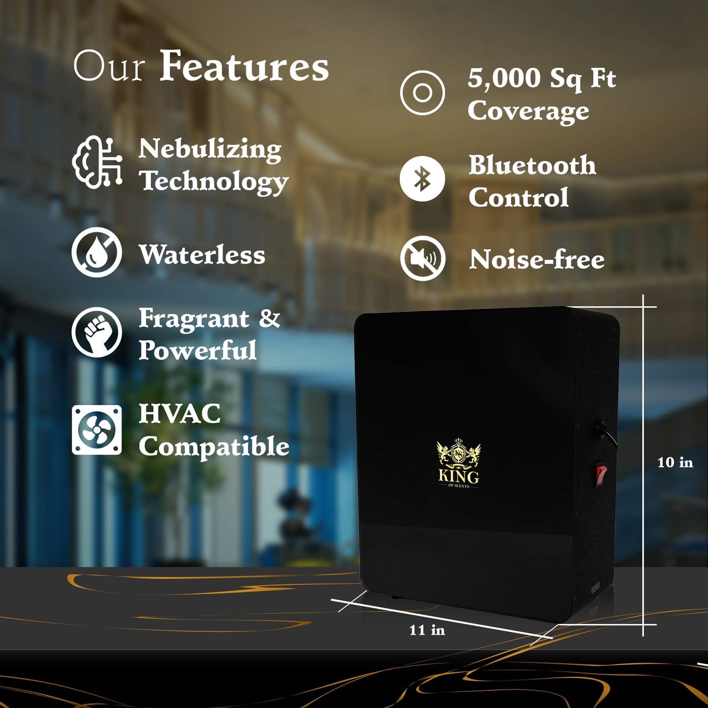 King of scents aroma Essential Oil Diffuser , Nebulizing Diffusion System, Heat-Free System for Home or Commercial Use, Covers up to 4,000 -5,000 Square feet - Sleek Black