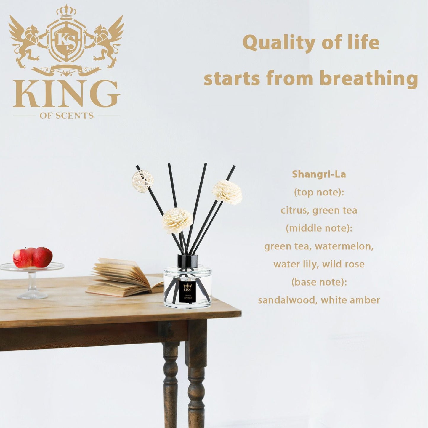 King of scents Aroma Reed Diffuser (120ml) Shangri-La Reed Diffuser Set,Reed Diffuser & Oil Diffuser Sticks, Home & Kitchen Décor,Fragrance and Gifts