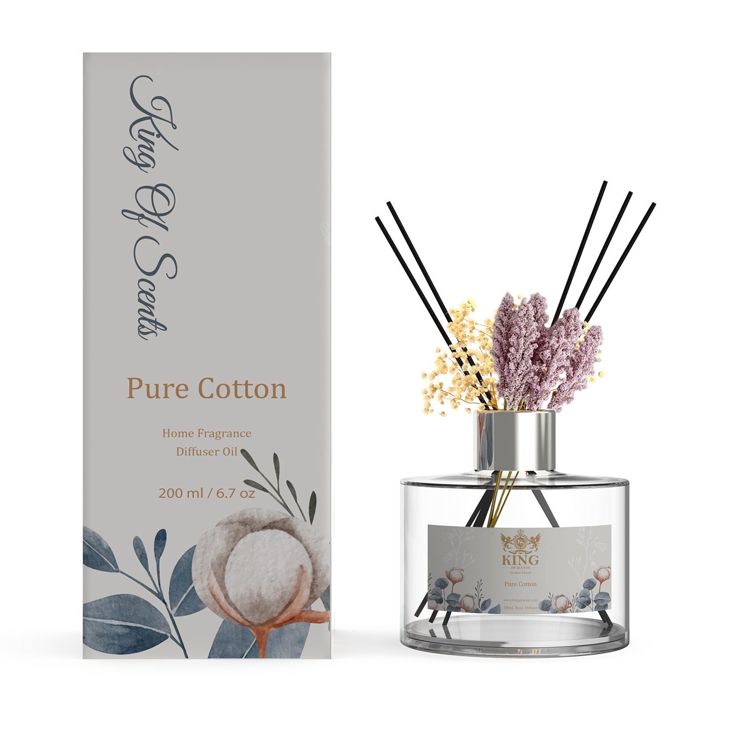 KING OF SCENTS Reed Diffuser (120ml) Pure Cotton Reed Diffuser Set,Reed Diffuser & Oil Diffuser Sticks with Flower, Aromatherapy, Home & Kitchen Décor,Fragrance and Gifts