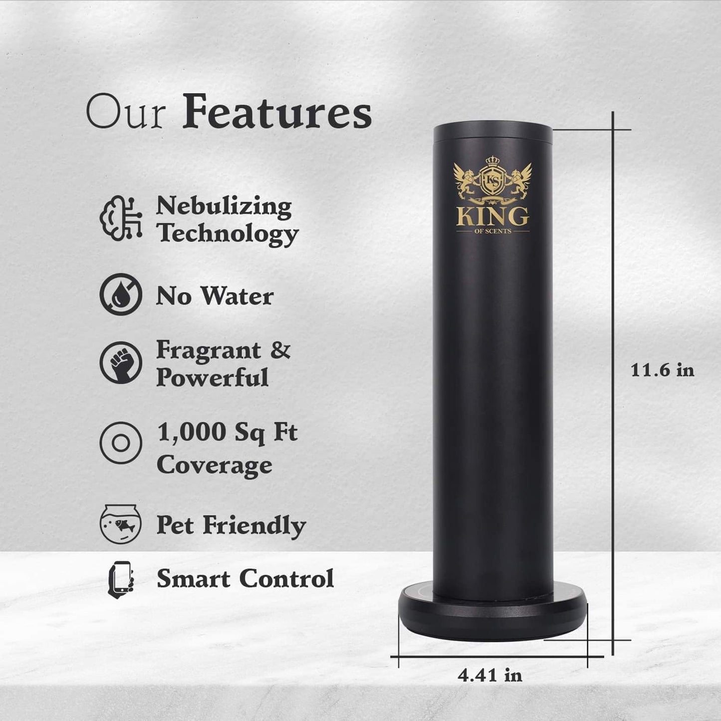 KING OF SCENTS BT Bluetooth Aroma Essential Oil Diffuser Fragrance Diffuser, Cold-Air Diffusion Scent Machine