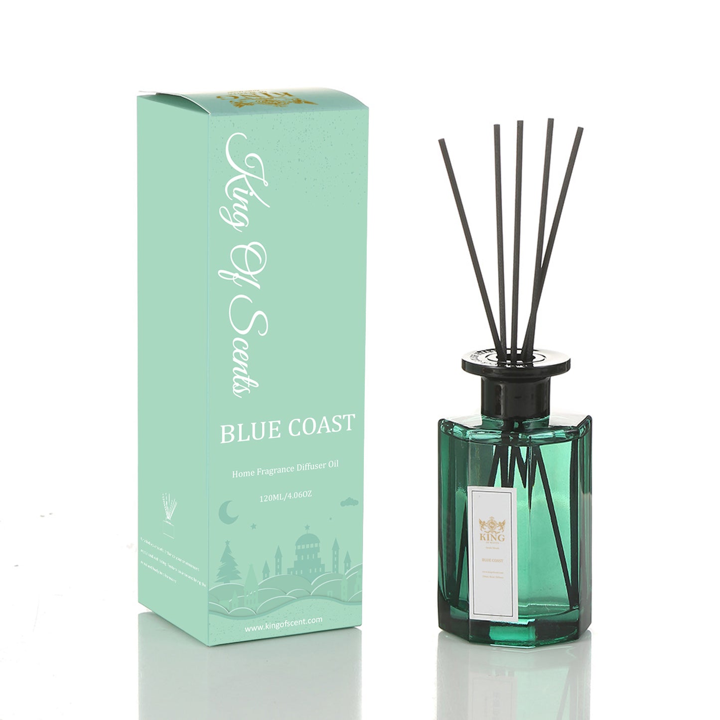 KING OF SCENTS Reed Diffuser (120ml) Blue Coast Reed Diffuser Set,Reed Diffuser & Oil Diffuser Sticks with Flower, Aromatherapy, Home & Kitchen Décor,Fragrance and Gifts