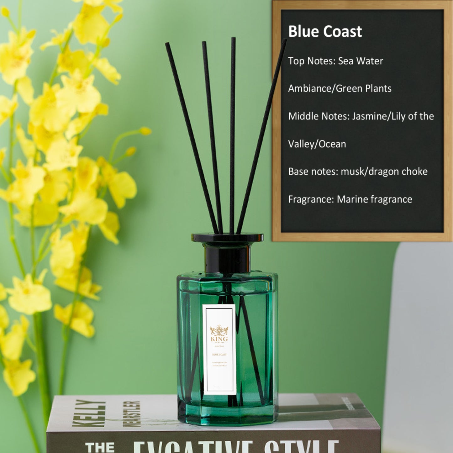 KING OF SCENTS Reed Diffuser (120ml) Blue Coast Reed Diffuser Set,Reed Diffuser & Oil Diffuser Sticks with Flower, Aromatherapy, Home & Kitchen Décor,Fragrance and Gifts