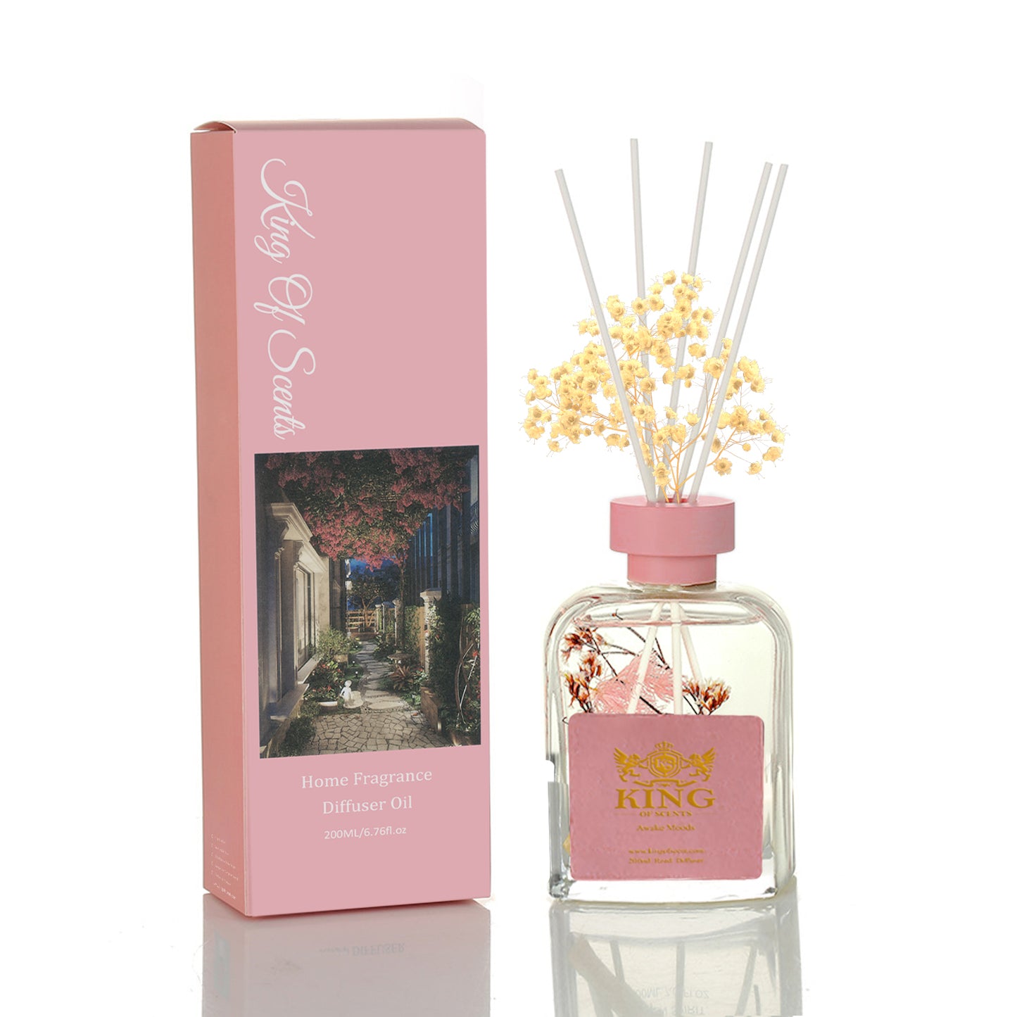 Reed Diffuser & Oil Diffuser Sticks with Flower, Aromatherapy, Home & Kitchen Décor,Fragrance and Gifts (Chiba Rose and Pink Pepper)