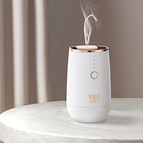 King Of Scents Essential Oils  Diffuser with 9 Ambient Light Battery Operated Cordless Nebulizer Car Diffusers for Essential Oils Large Room Hotel Travel Easter Gift - White