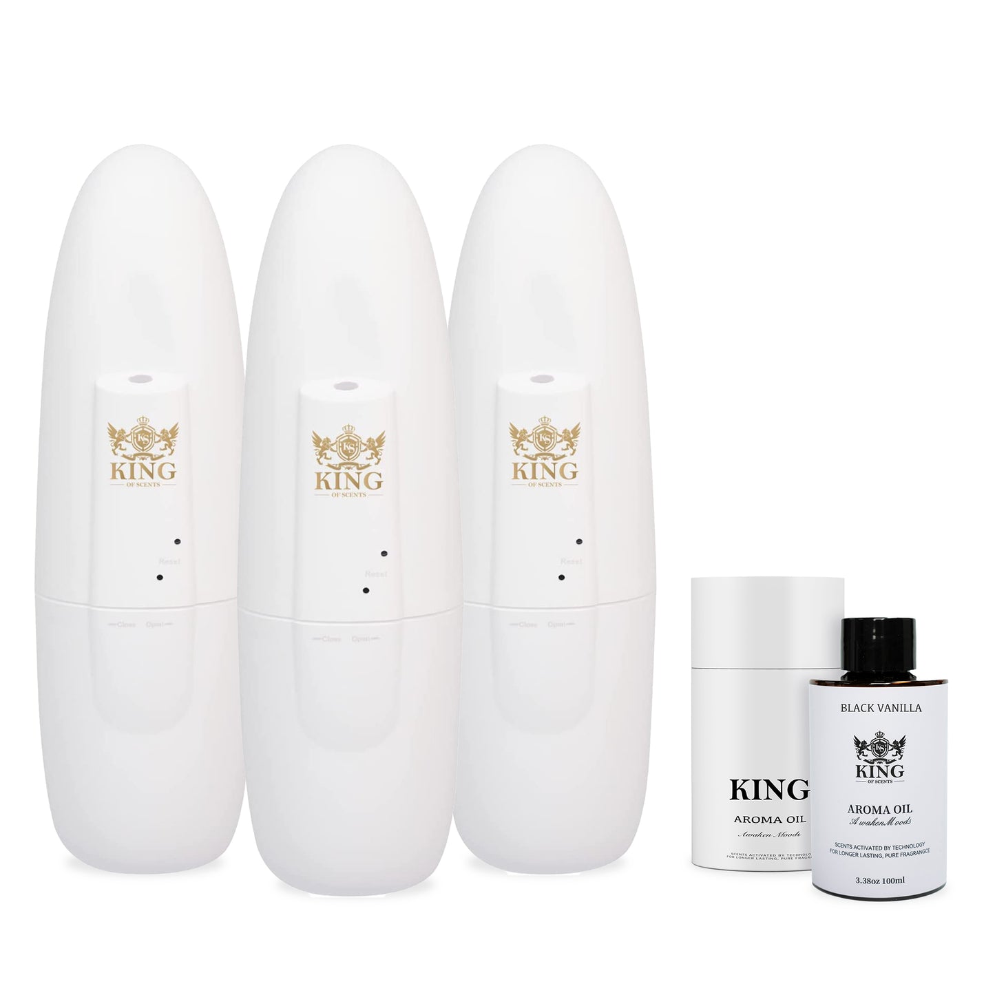 King of scents Aroma Diffuser - Up to 500 Sq. FT Coverage - Nanotechnology Plug in Oil Diffuser for Essential Oils -for Home and Office - Wall Silent & Waterless Oil Diffuser (White+ black ) (Pack of 3)