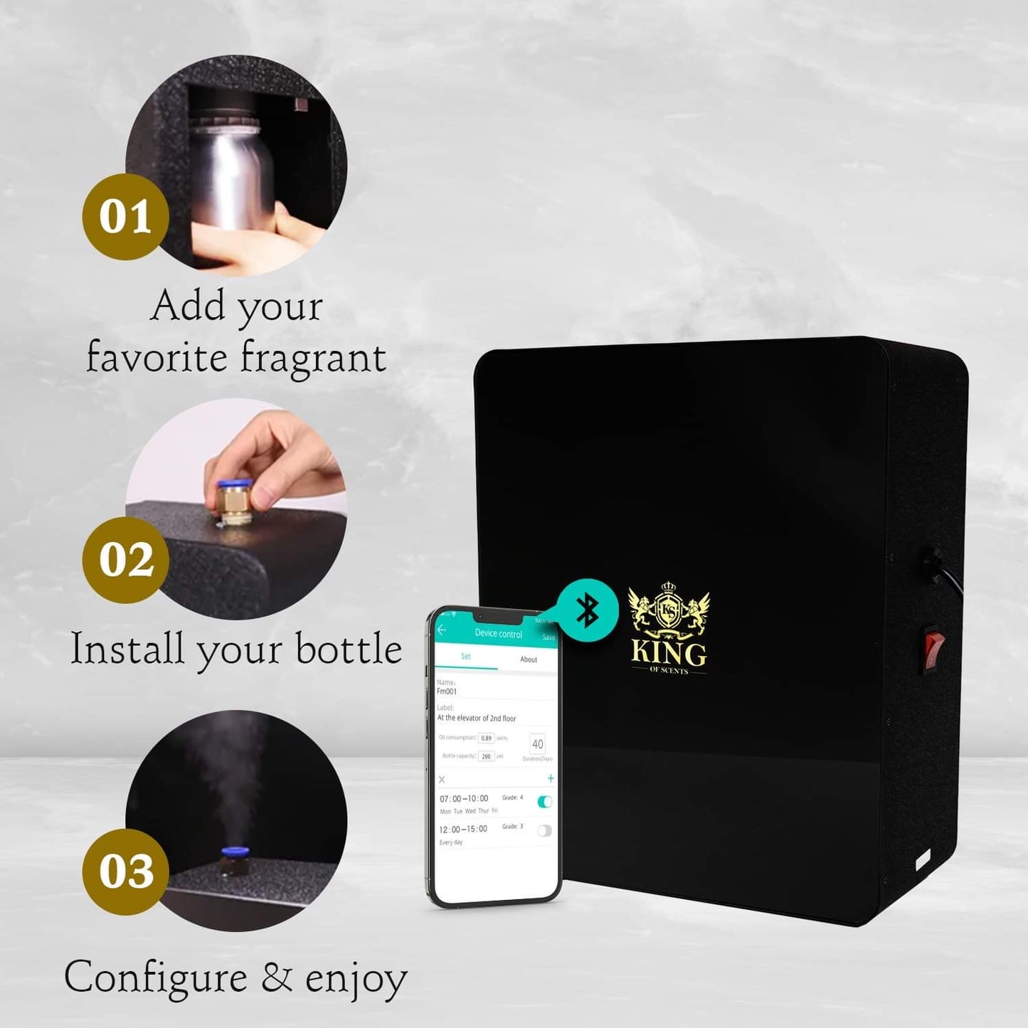 King of scents  aroma Essential Oil Diffuser , Nebulizing Diffusion System, Heat-Free System for Home or Commercial Use, Covers up to 4,000 -5,000 Square feet - Sleek Black