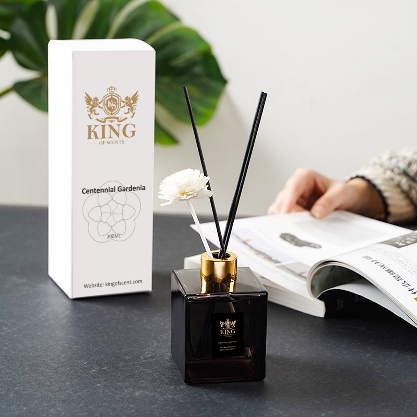 King of scents Aroma Reed Diffuser 6.7 oz (200ml), Centennial Gardenia Reed Diffuser Set,Reed Diffuser & Oil Diffuser Sticks, Aromatherapy, Home & Kitchen Décor,Fragrance and Gifts